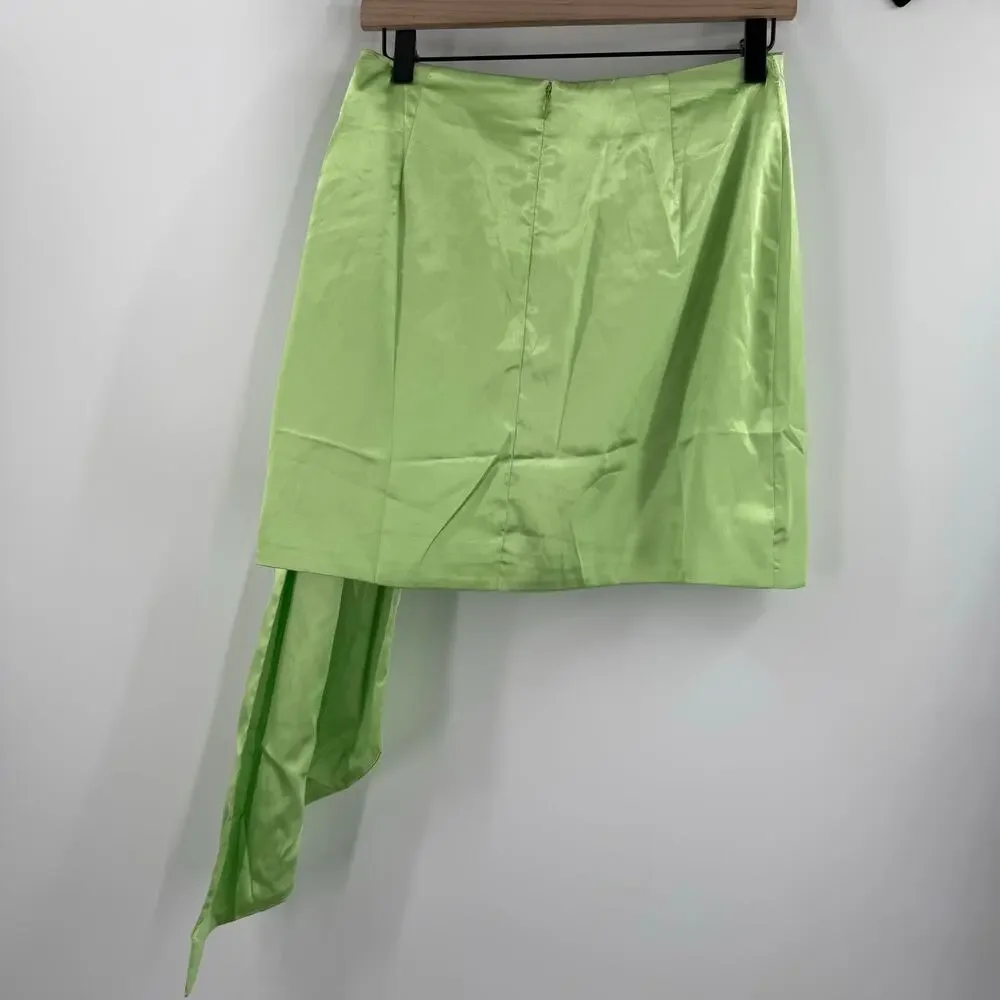 LINE & DOT Skirt SZ Medium Asymetrical Cascade Lizzy Lime Mini Satin Drape NWT